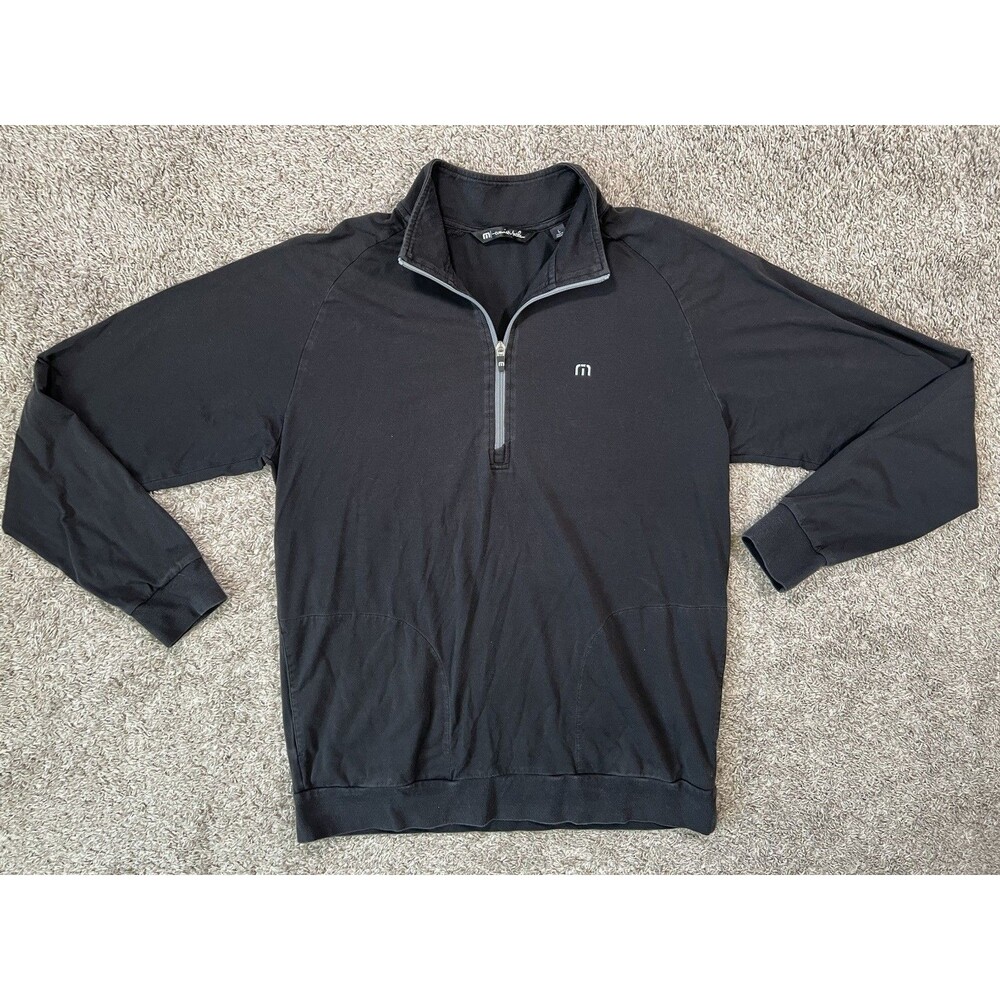 Travis Mathew Sweater Mens Large Black Quarter Zip Pullover Lightweight Pockets